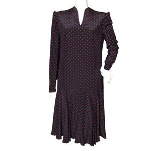 WILLIAM TRAVILLA Dress, 16, Blue/Red polka dots, Sakowitz, Long sleeves, Flowy